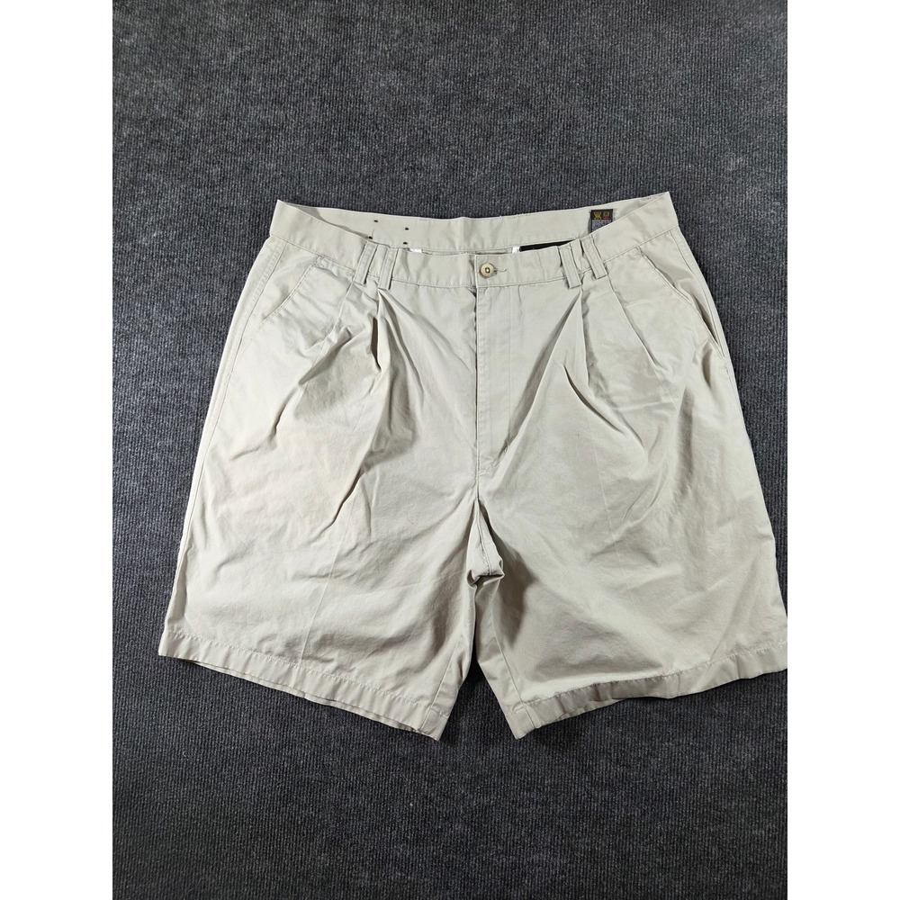 Greg Norman Mens Pleated Chino Shorts Tan Khaki Cotton Golf Size 38 RN69421